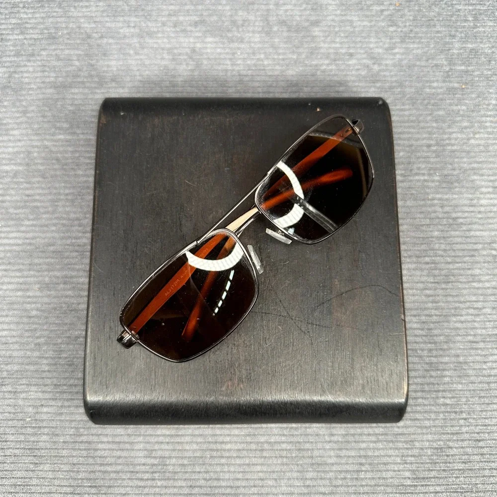Foster Grant Rectangular Aviator Sunglasses Brown Metal Frame AL2172PL Y2k